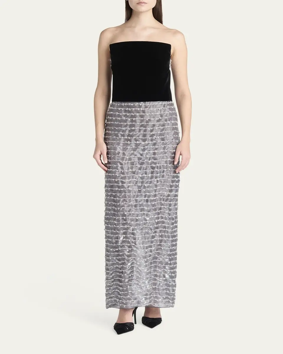 Giorgio Armani Strapless Velvet Bustier Iridescent Textured Silk Gown | Thumbnail 2
