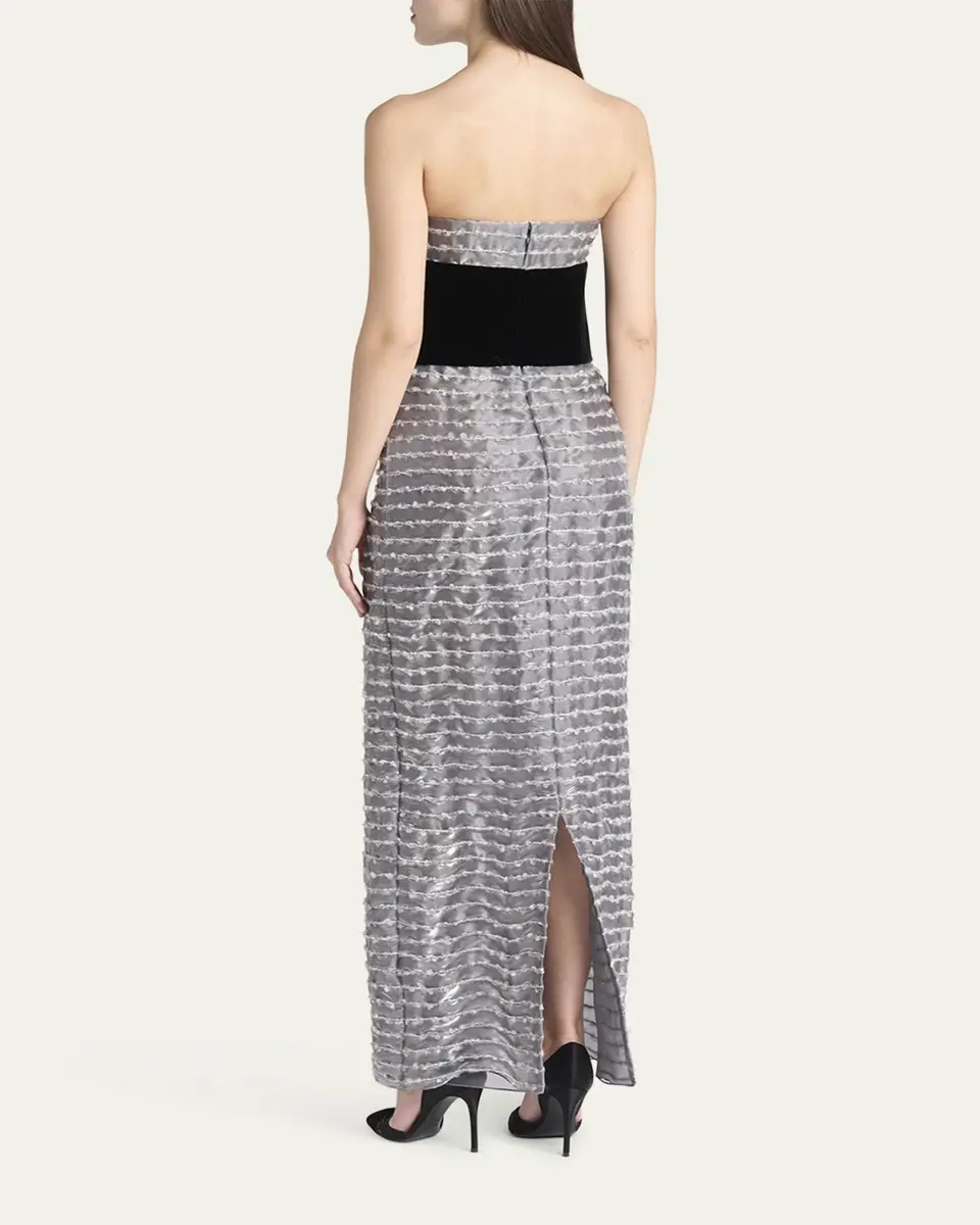 Giorgio Armani Strapless Velvet Bustier Iridescent Textured Silk Gown | Thumbnail 3