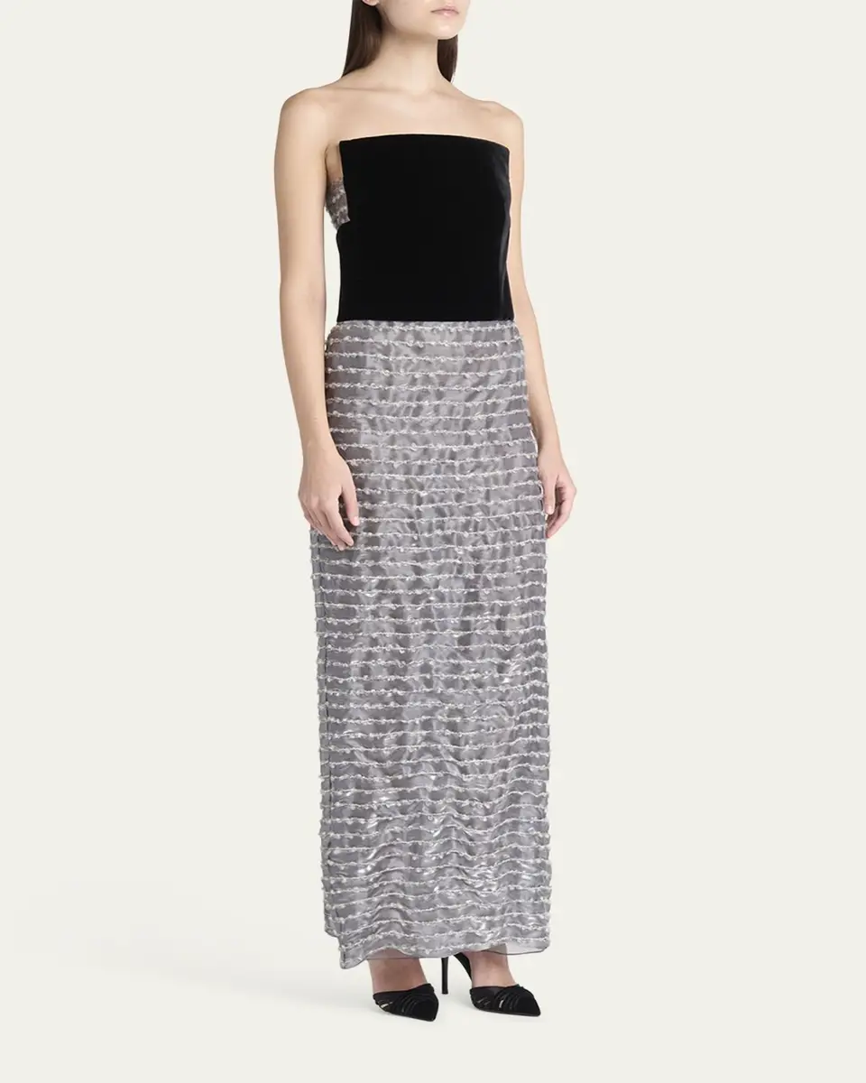 Giorgio Armani Strapless Velvet Bustier Iridescent Textured Silk Gown | Thumbnail 4