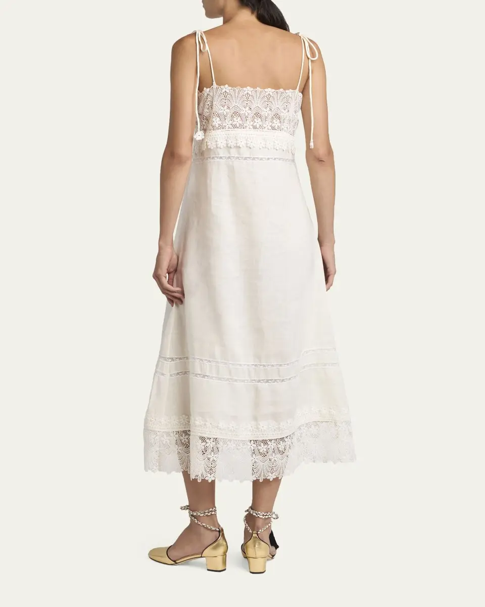 Valentino Garavani Lace-Trimmed Linen Sleeveless Midi Dress | Thumbnail 3 Valentino Garavani Lace-Trimmed Linen Sleeveless Midi Dress | Thumbnail 3
