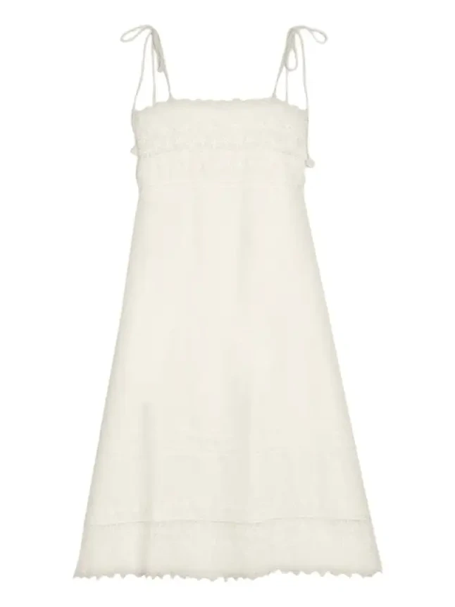 Valentino Garavani Lace-Trimmed Linen Sleeveless Midi Dress