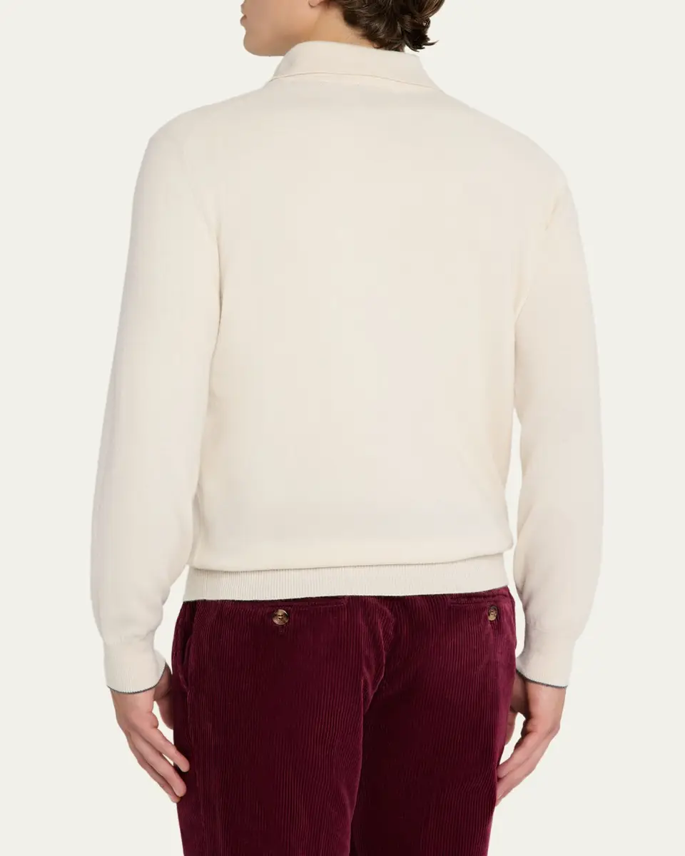 Brunello Cucinelli Men's Premium Cashmere Polo Sweater | Thumbnail 3
