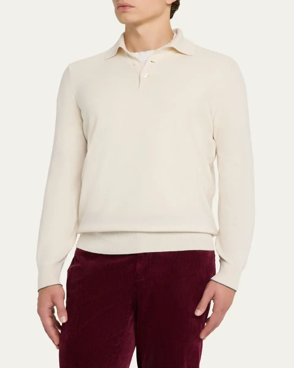Brunello Cucinelli Men's Premium Cashmere Polo Sweater | Thumbnail 4