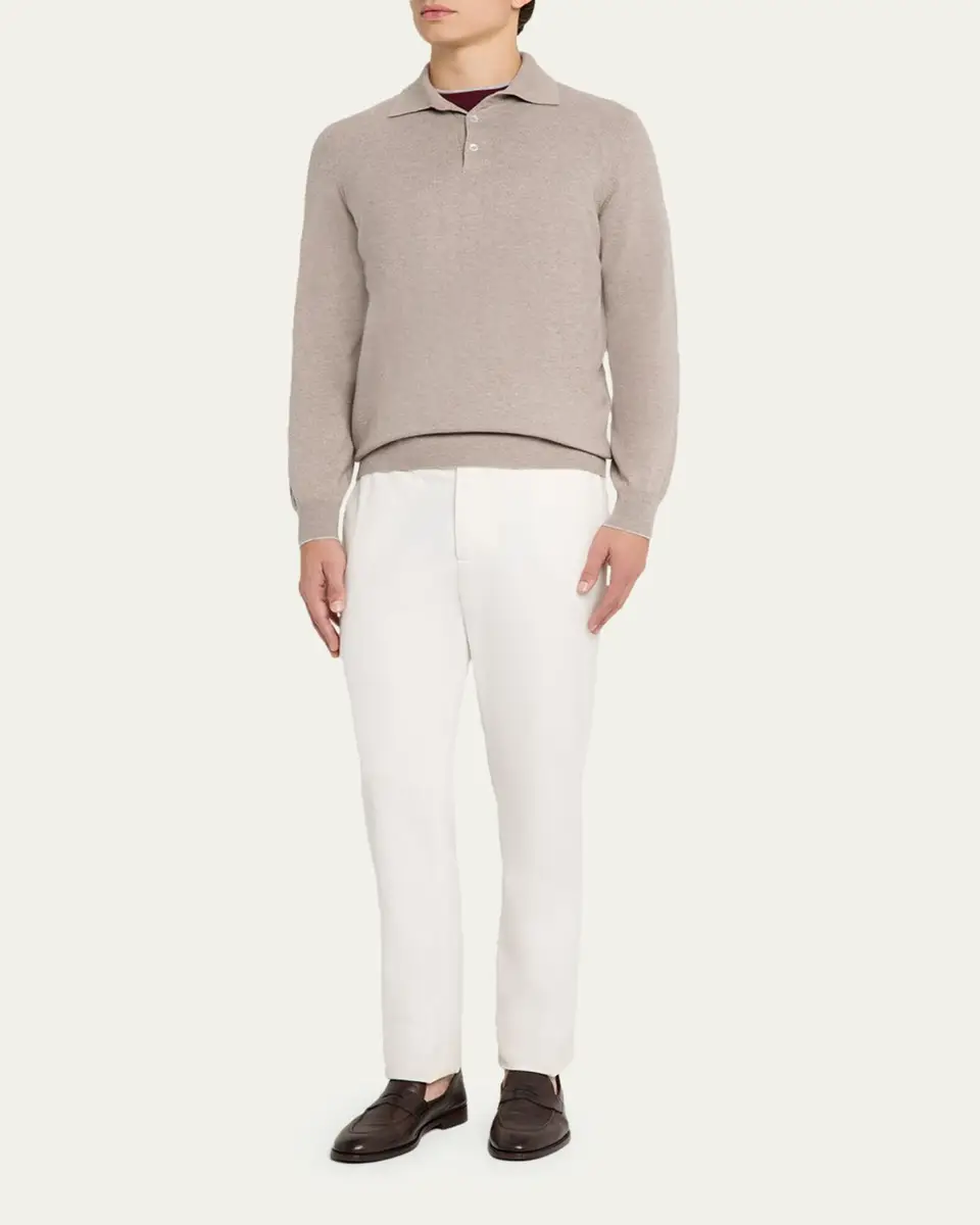 Brunello Cucinelli Men's Premium Cashmere Polo Sweater | Thumbnail 6