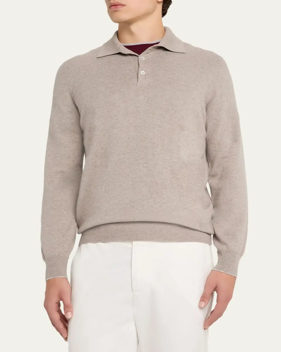 Brunello Cucinelli Men's Premium Cashmere Polo Sweater | Thumbnail 8