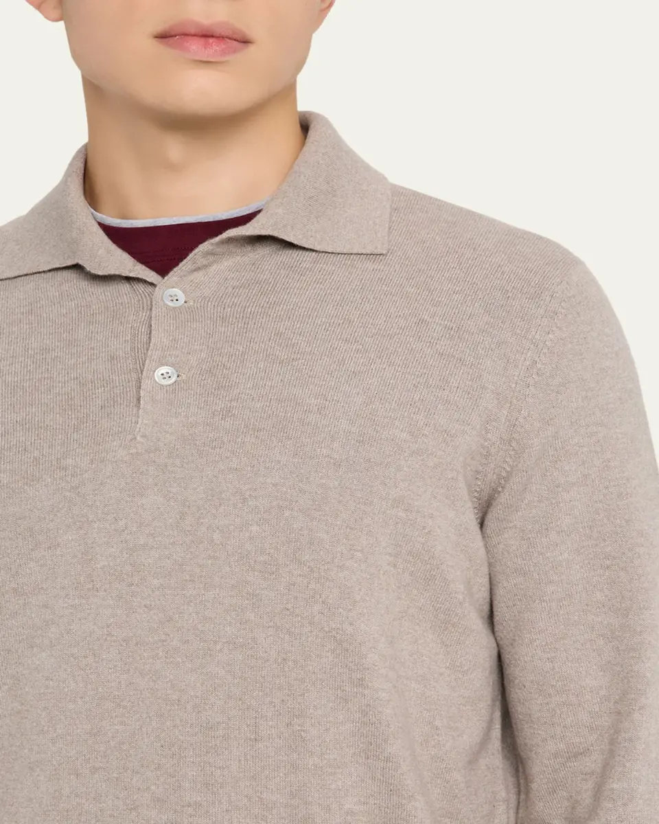 Brunello Cucinelli Men's Premium Cashmere Polo Sweater | Thumbnail 9
