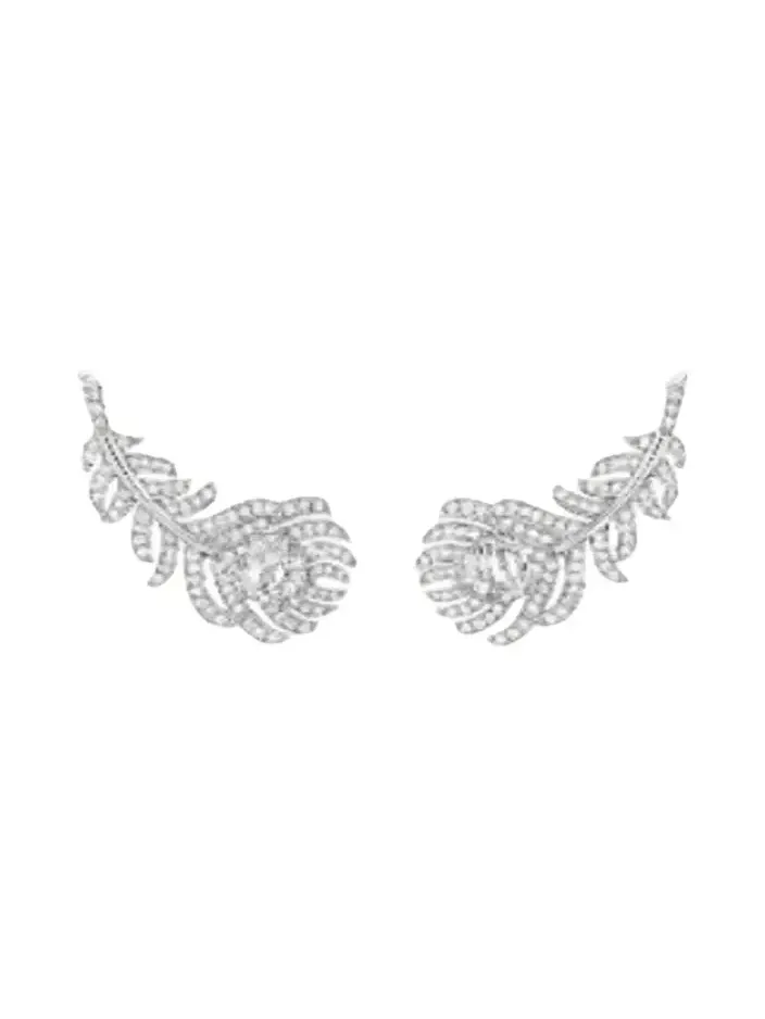 Plume de Paon 18K White Gold Diamond Clip-On Climber Earrings Plume de Paon 18K White Gold Diamond Clip-On Climber Earrings