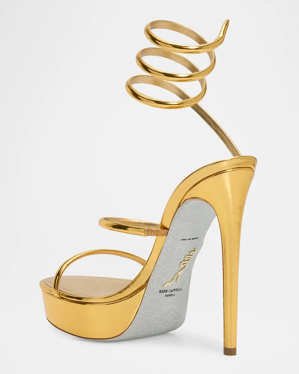 René Caovilla 130mm Metallic Leather Platform Snake-Wrap Sandals | Thumbnail 2 René Caovilla 130mm Metallic Leather Platform Snake-Wrap Sandals | Thumbnail 2