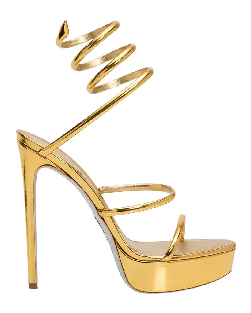 Rene Caovilla 130mm Metallic Leather Platform Snake-Wrap Sandals | Image 1 Rene Caovilla 130mm Metallic Leather Platform Snake-Wrap Sandals | Image 1