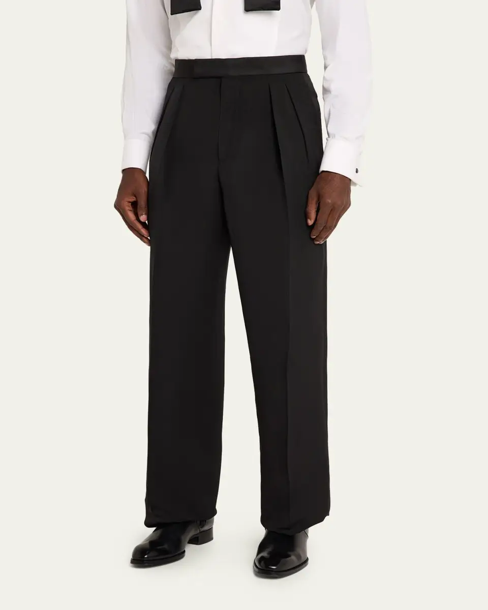 Tom Ford Men's Straight-Leg Double-Pleated Trousers | Thumbnail 4 Tom Ford Men's Straight-Leg Double-Pleated Trousers | Thumbnail 4