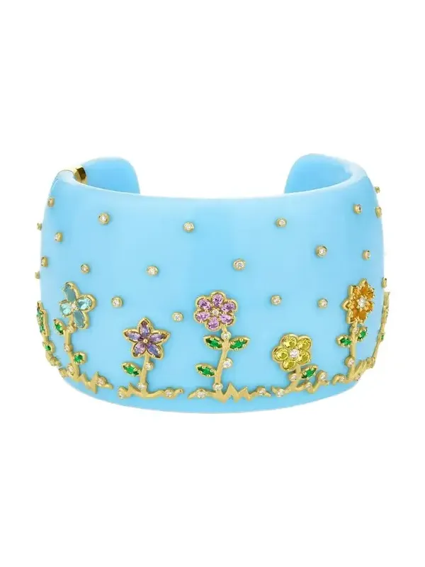 18K Yellow Gold Wild Child Acrylic Cuff with Gemstones