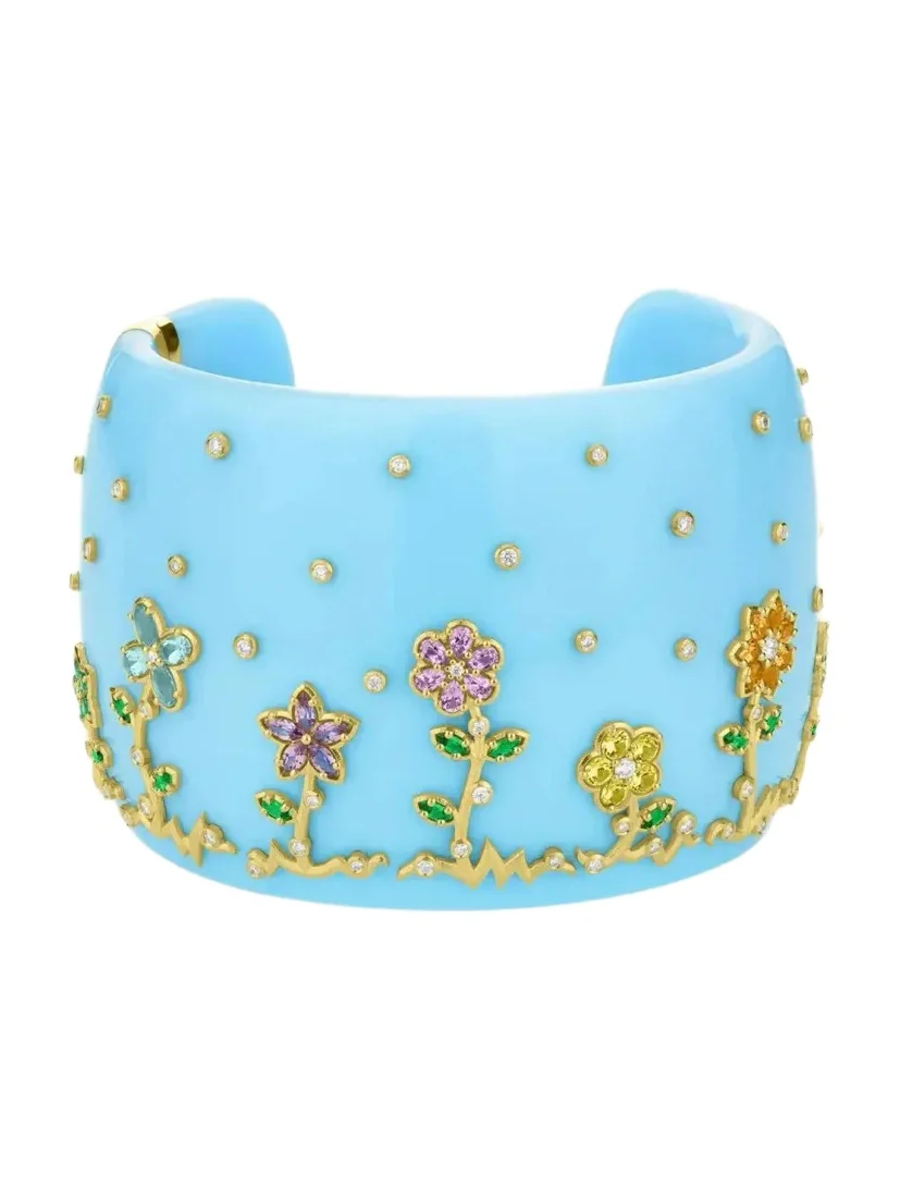 Paul Morelli 18K Yellow Gold Wild Child Acrylic Cuff with Gemstones