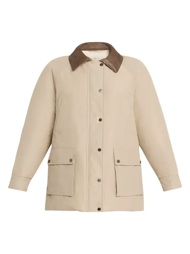 Leather-Collar Padded Cotton Techno Car Coat