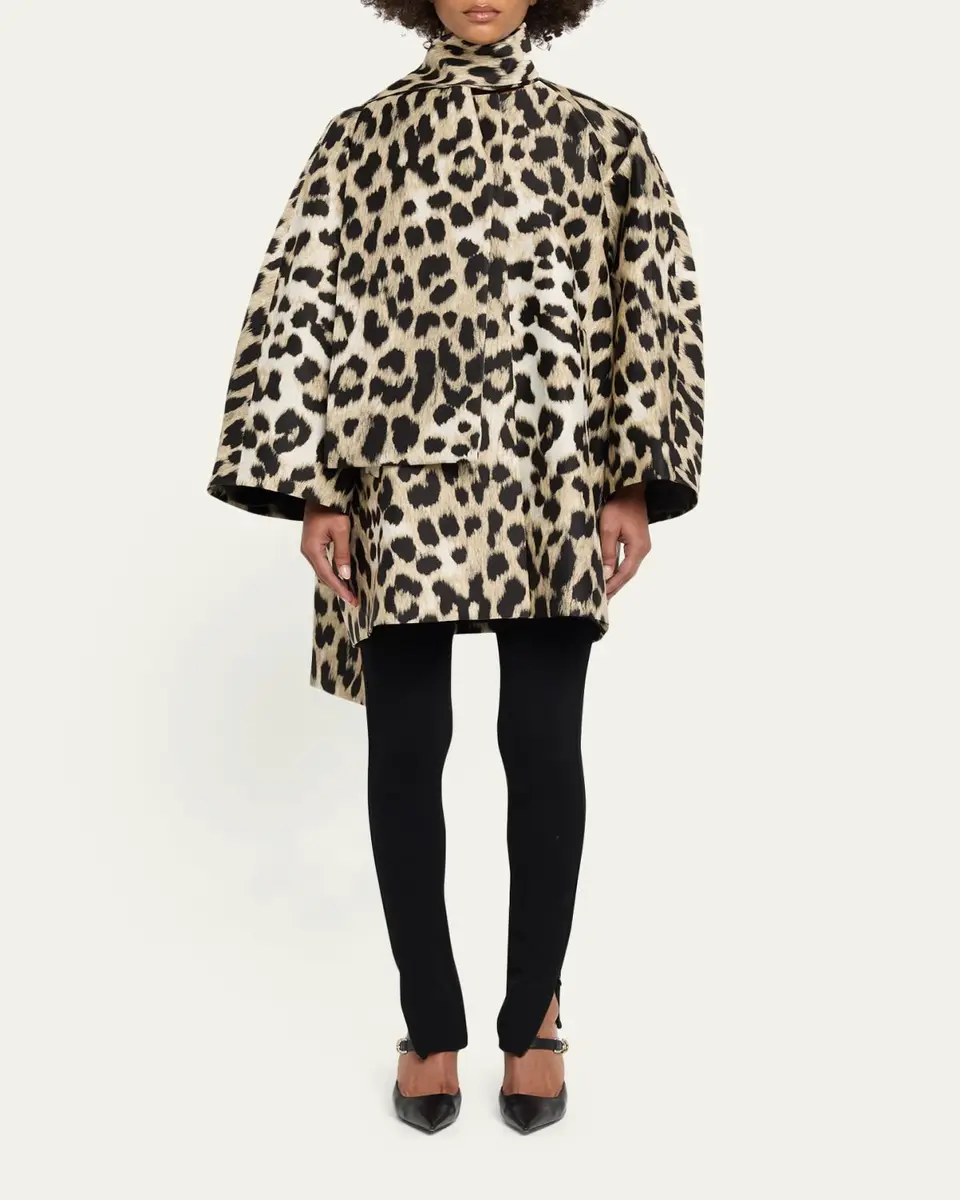 Givenchy Leopard Jacquard Short Cocoon Coat With Scarf | Thumbnail 2 Givenchy Leopard Jacquard Short Cocoon Coat With Scarf | Thumbnail 2