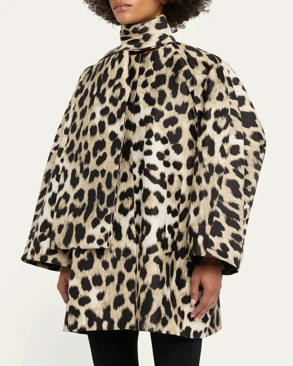 Givenchy Leopard Jacquard Short Cocoon Coat With Scarf | Thumbnail 4 Givenchy Leopard Jacquard Short Cocoon Coat With Scarf | Thumbnail 4