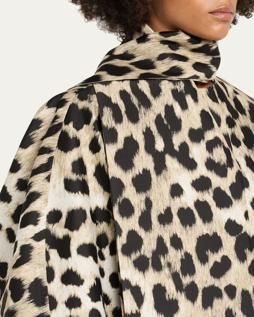 Givenchy Leopard Jacquard Short Cocoon Coat With Scarf | Thumbnail 5 Givenchy Leopard Jacquard Short Cocoon Coat With Scarf | Thumbnail 5