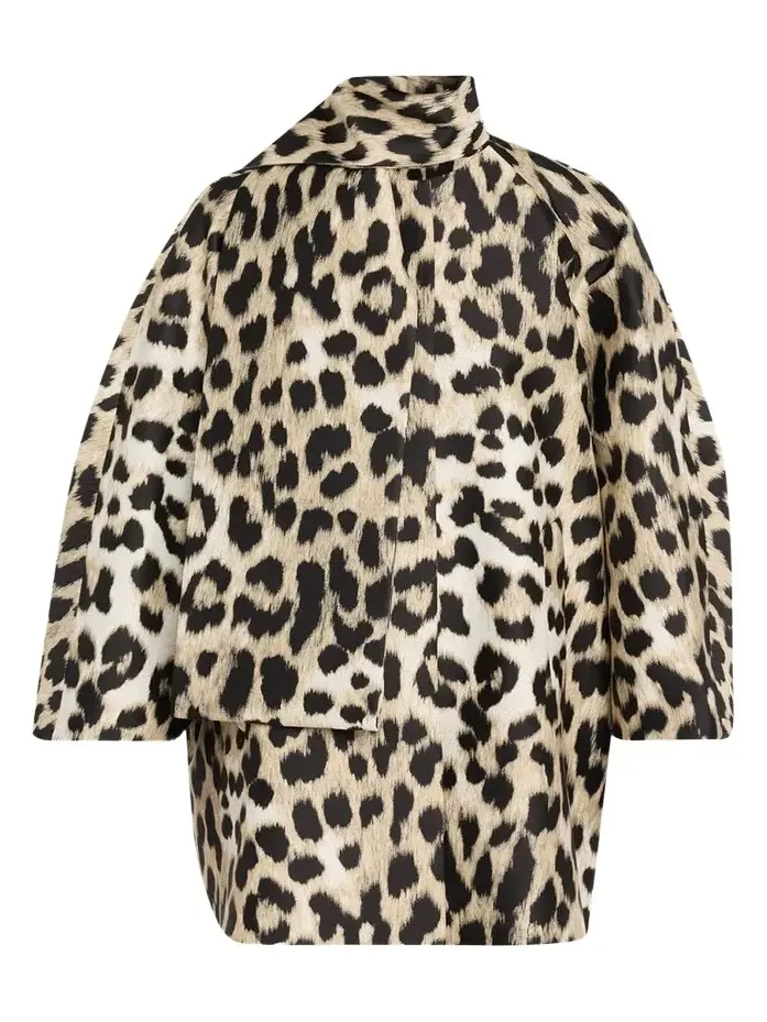 Leopard Jacquard Short Cocoon Coat With Scarf Leopard Jacquard Short Cocoon Coat With Scarf