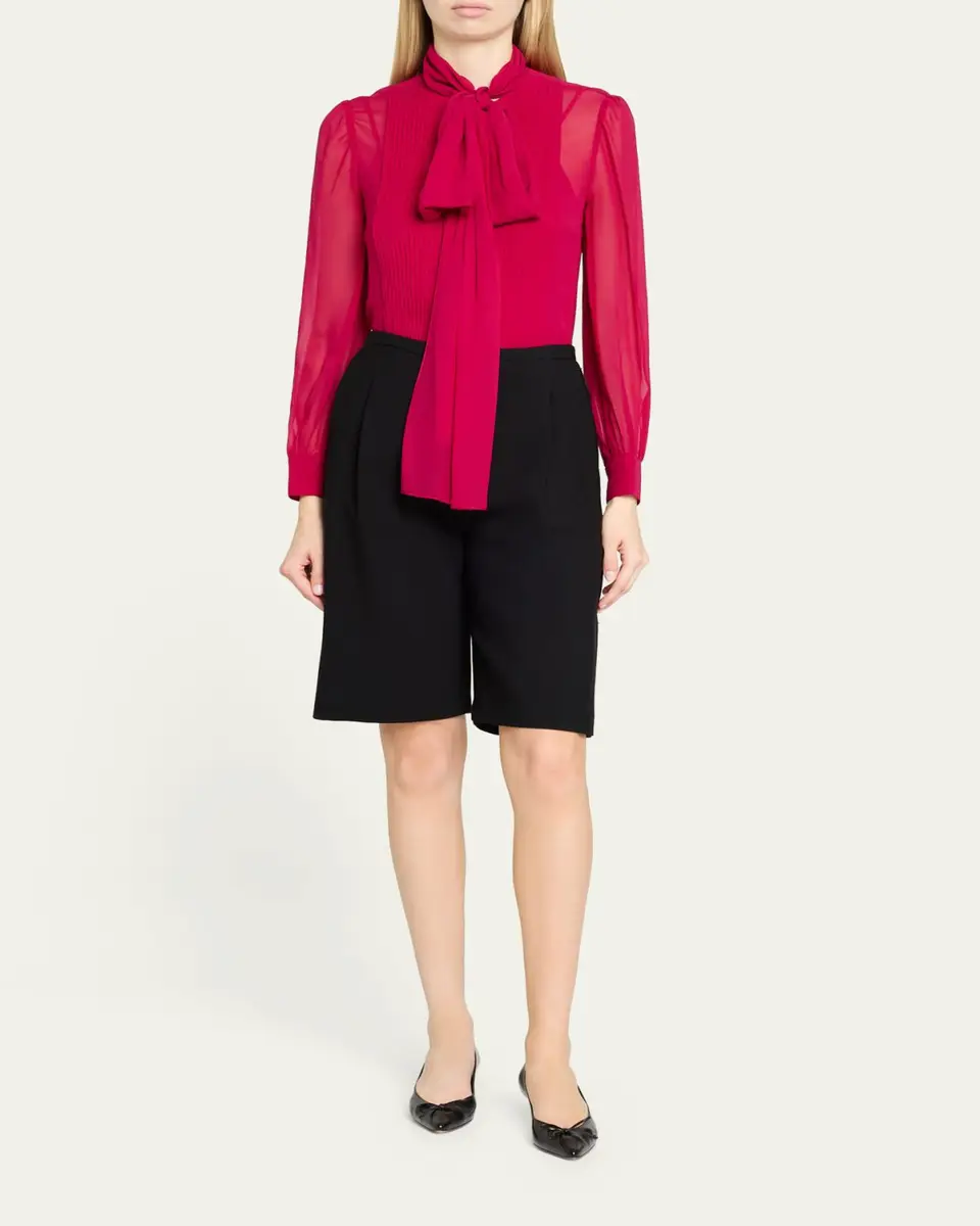 Carolina Herrera Pleated Silk Georgette Bow-Neck Blouse | Thumbnail 2