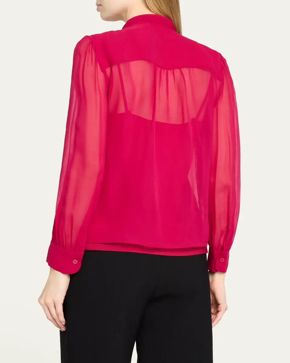 Carolina Herrera Pleated Silk Georgette Bow-Neck Blouse | Thumbnail 3