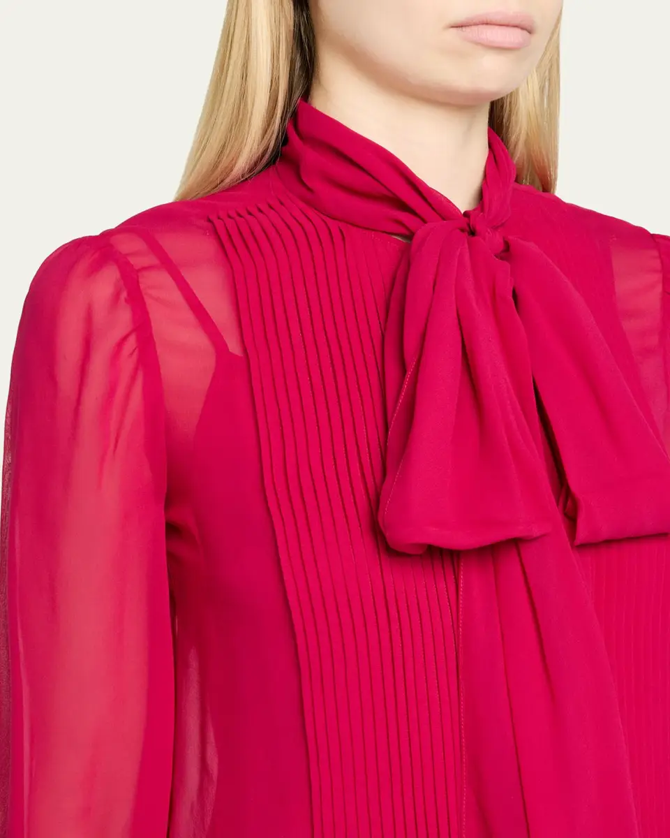 Carolina Herrera Pleated Silk Georgette Bow-Neck Blouse | Thumbnail 5