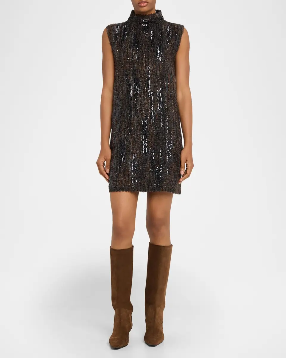 Brunello Cucinelli Sequined Boucle Knit Sleeveless Mini Dress | Thumbnail 2