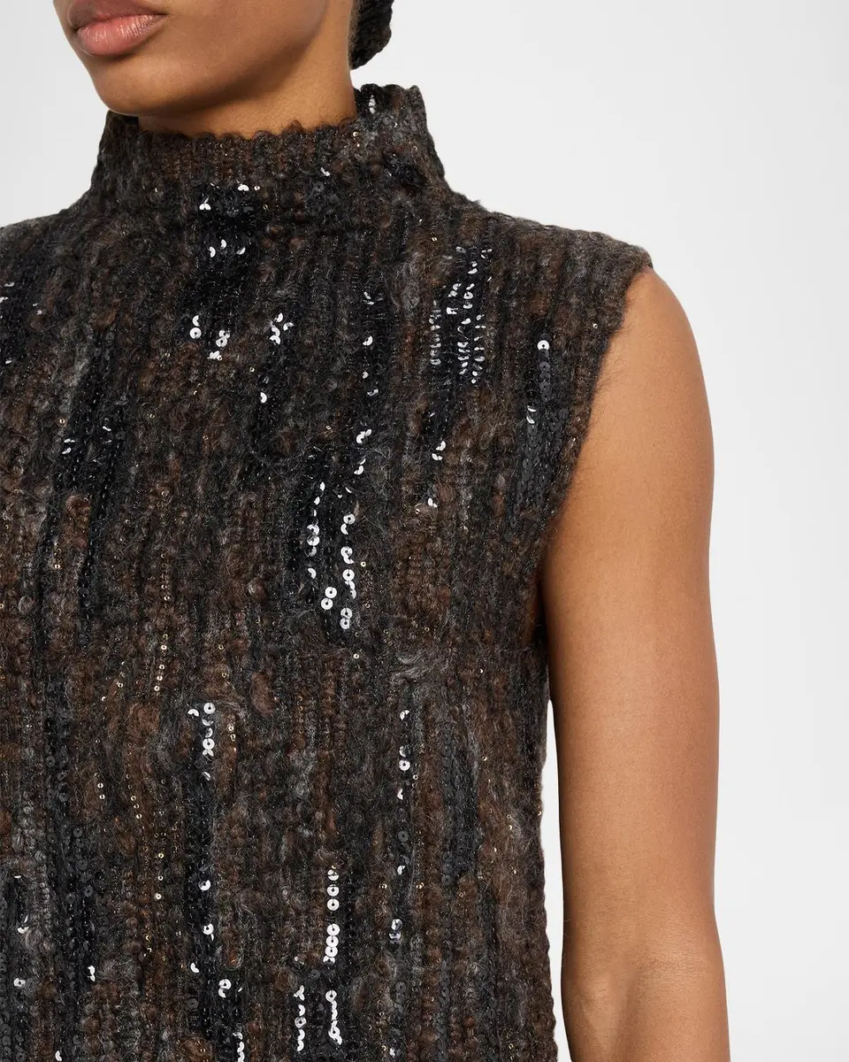 Brunello Cucinelli Sequined Boucle Knit Sleeveless Mini Dress | Thumbnail 5
