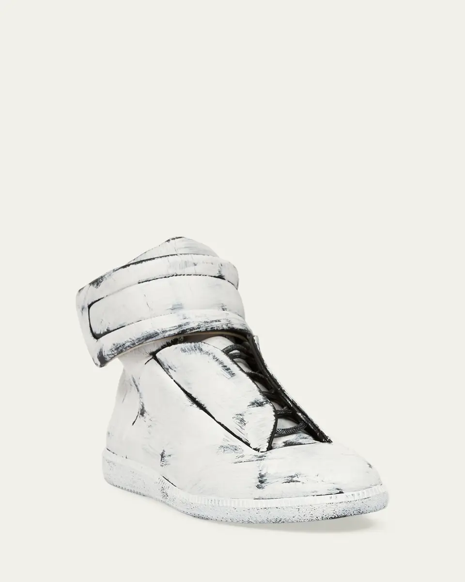 Maison Margiela Men's Future Bianchetto Leather Mid-Top Sneakers | Thumbnail 2
