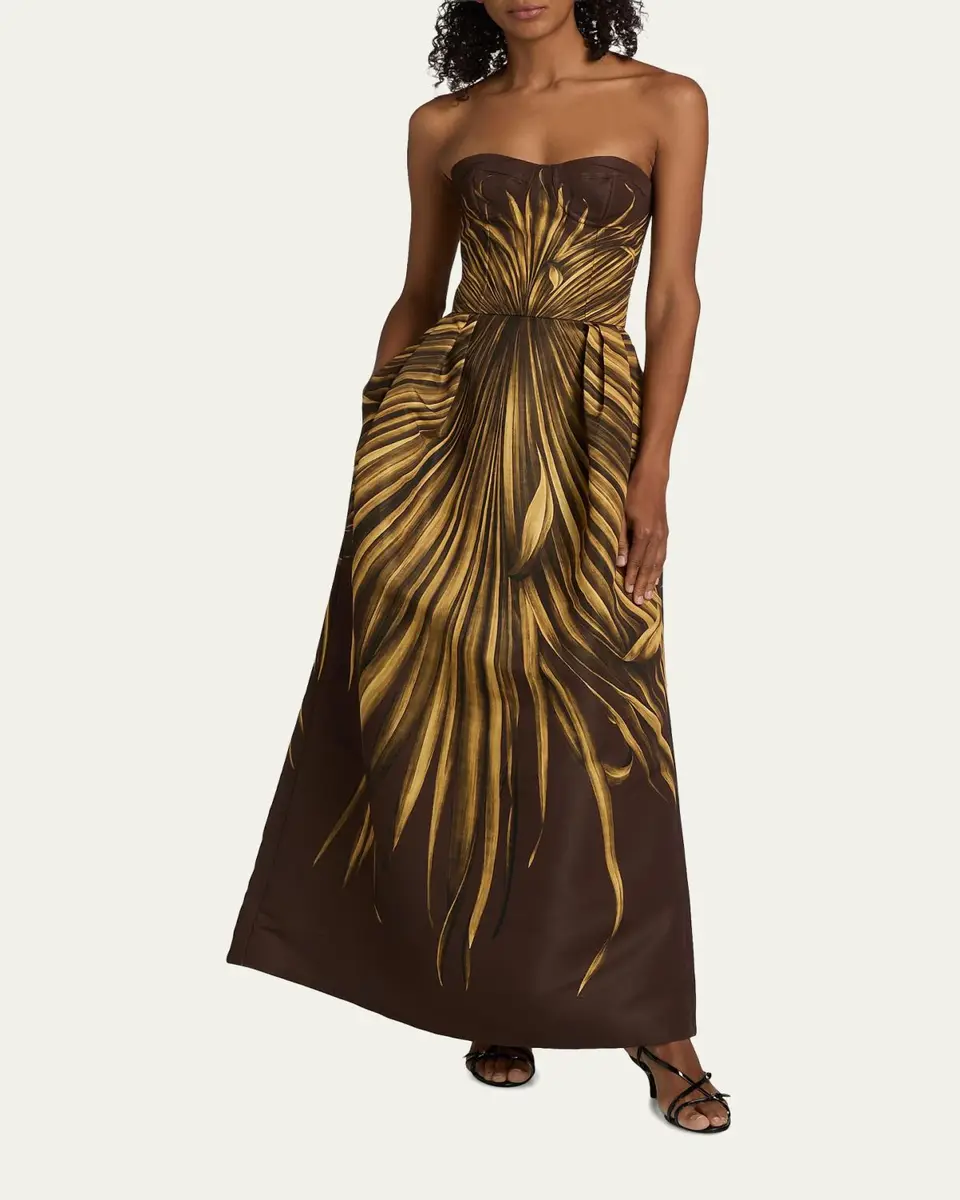 Oscar de la Renta Palm Faille Sleeveless Bustier Gown | Thumbnail 2
