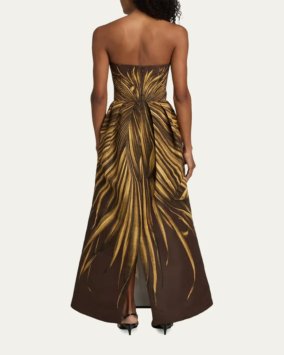 Oscar de la Renta Palm Faille Sleeveless Bustier Gown | Thumbnail 3