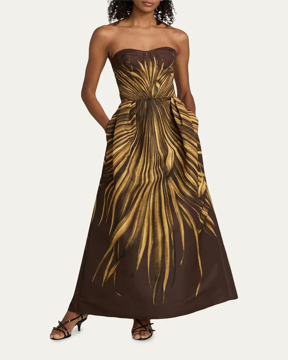 Oscar de la Renta Palm Faille Sleeveless Bustier Gown | Thumbnail 4