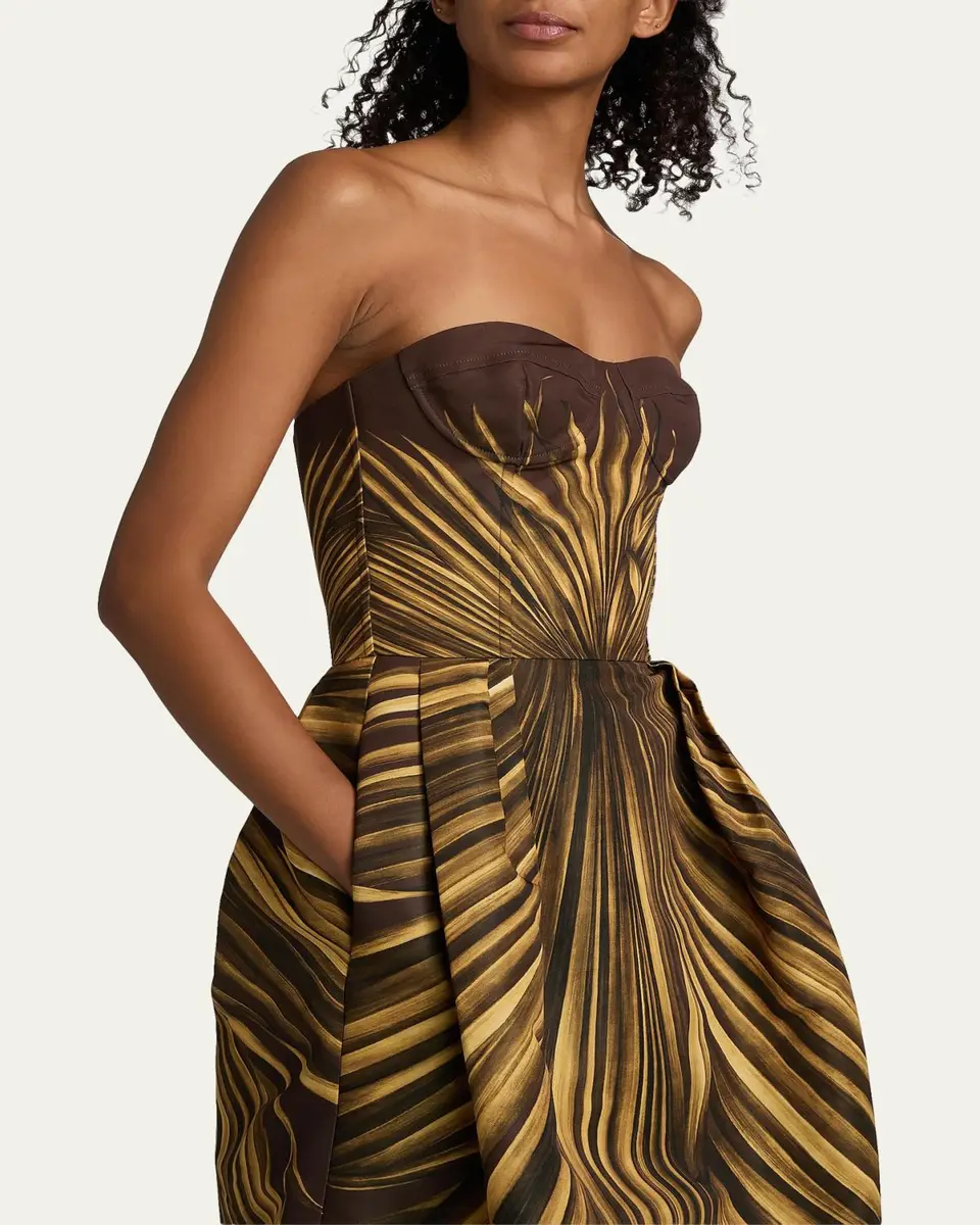 Oscar de la Renta Palm Faille Sleeveless Bustier Gown | Thumbnail 5