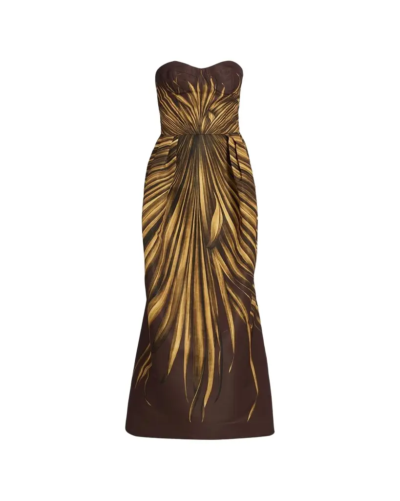 Oscar de la Renta Palm Faille Sleeveless Bustier Gown | Image 1 Oscar de la Renta Palm Faille Sleeveless Bustier Gown | Image 1