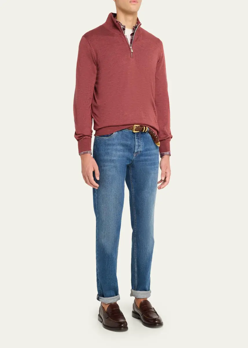 Brunello Cucinelli Men's Cashmere-Blend Quarter-Zip Sweater | Thumbnail 2 Brunello Cucinelli Men's Cashmere-Blend Quarter-Zip Sweater | Thumbnail 2
