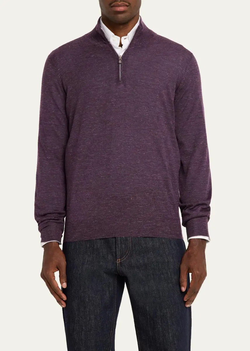Brunello Cucinelli Men's Cashmere-Blend Quarter-Zip Sweater | Thumbnail 14 Brunello Cucinelli Men's Cashmere-Blend Quarter-Zip Sweater | Thumbnail 14