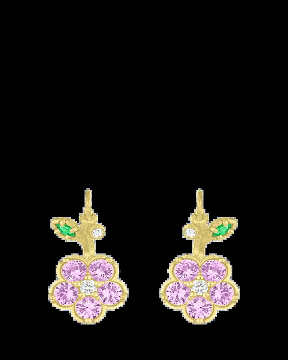 Paul Morelli 18K Yellow Gold Wild Child Pink Sapphire Drop Earrings with Diamonds and Tsavorite | Thumbnail 2
