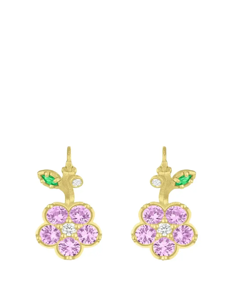 Paul Morelli 18K Yellow Gold Wild Child Pink Sapphire Drop Earrings with Diamonds and Tsavorite | Image 1 Paul Morelli 18K Yellow Gold Wild Child Pink Sapphire Drop Earrings with Diamonds and Tsavorite | Image 1