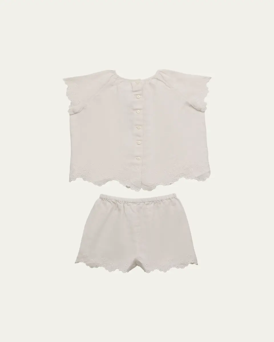 Ralph Lauren Girl's Starfish-Embroidered Linen Top & Shorts Set | Thumbnail 2 Ralph Lauren Girl's Starfish-Embroidered Linen Top & Shorts Set | Thumbnail 2