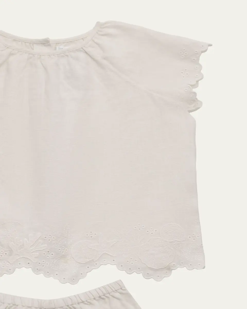 Ralph Lauren Girl's Starfish-Embroidered Linen Top & Shorts Set | Thumbnail 3 Ralph Lauren Girl's Starfish-Embroidered Linen Top & Shorts Set | Thumbnail 3