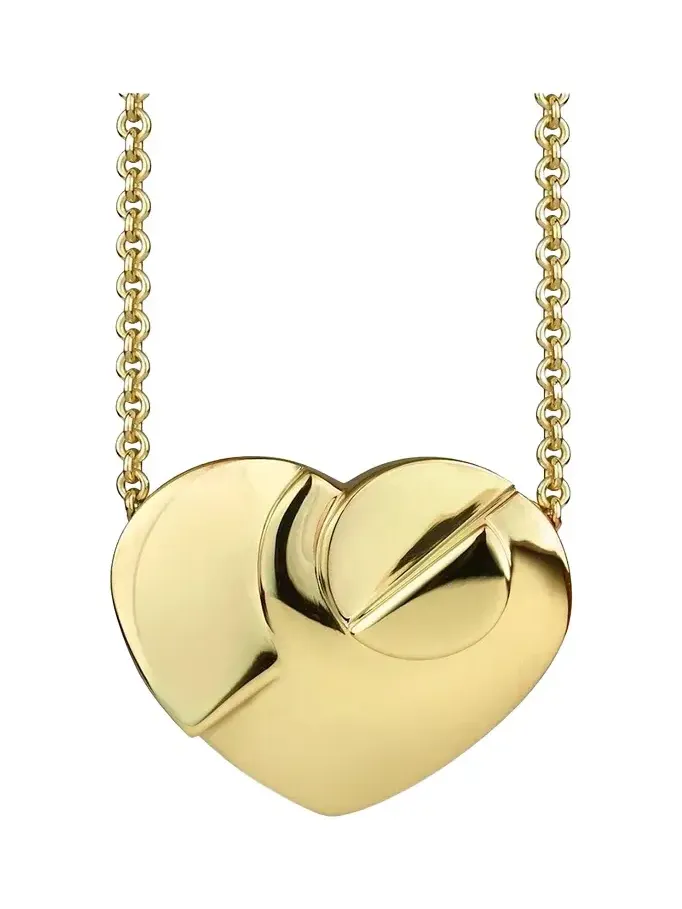 18K Yellow Gold Moderne Heart Pendant Necklace