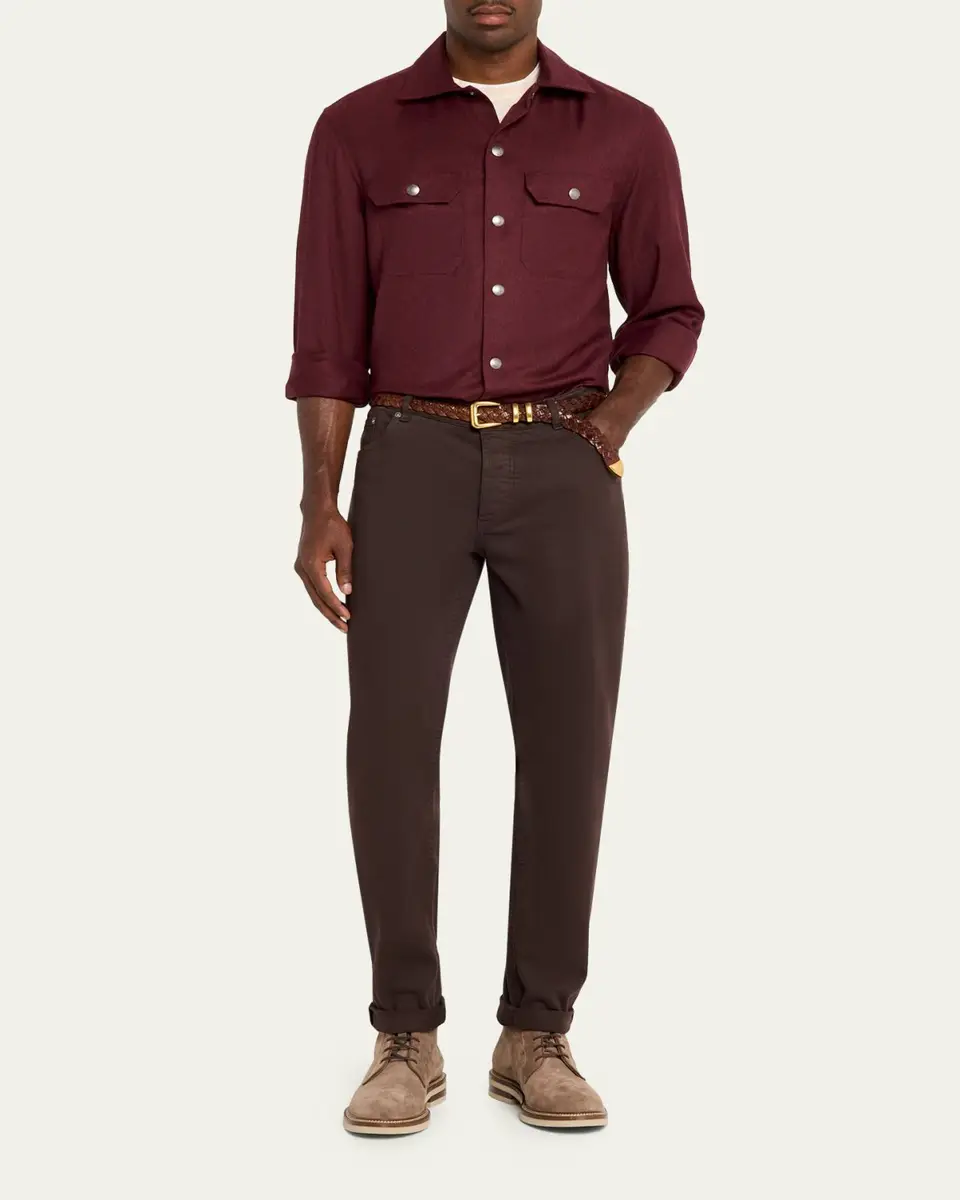 Brunello Cucinelli Men's Wool Snap-Front Overshirt | Thumbnail 2