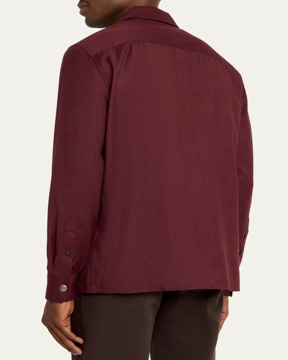 Brunello Cucinelli Men's Wool Snap-Front Overshirt | Thumbnail 3
