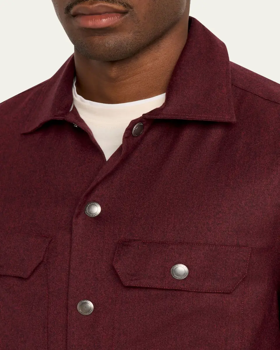 Brunello Cucinelli Men's Wool Snap-Front Overshirt | Thumbnail 5