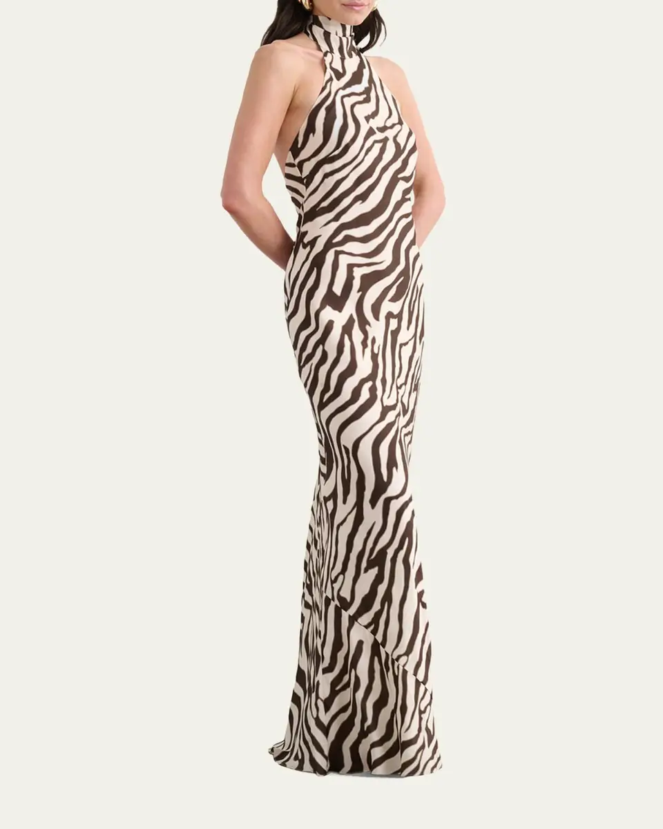 Toccin Alina Zebra Halter Backless Gown | Thumbnail 4 Toccin Alina Zebra Halter Backless Gown | Thumbnail 4