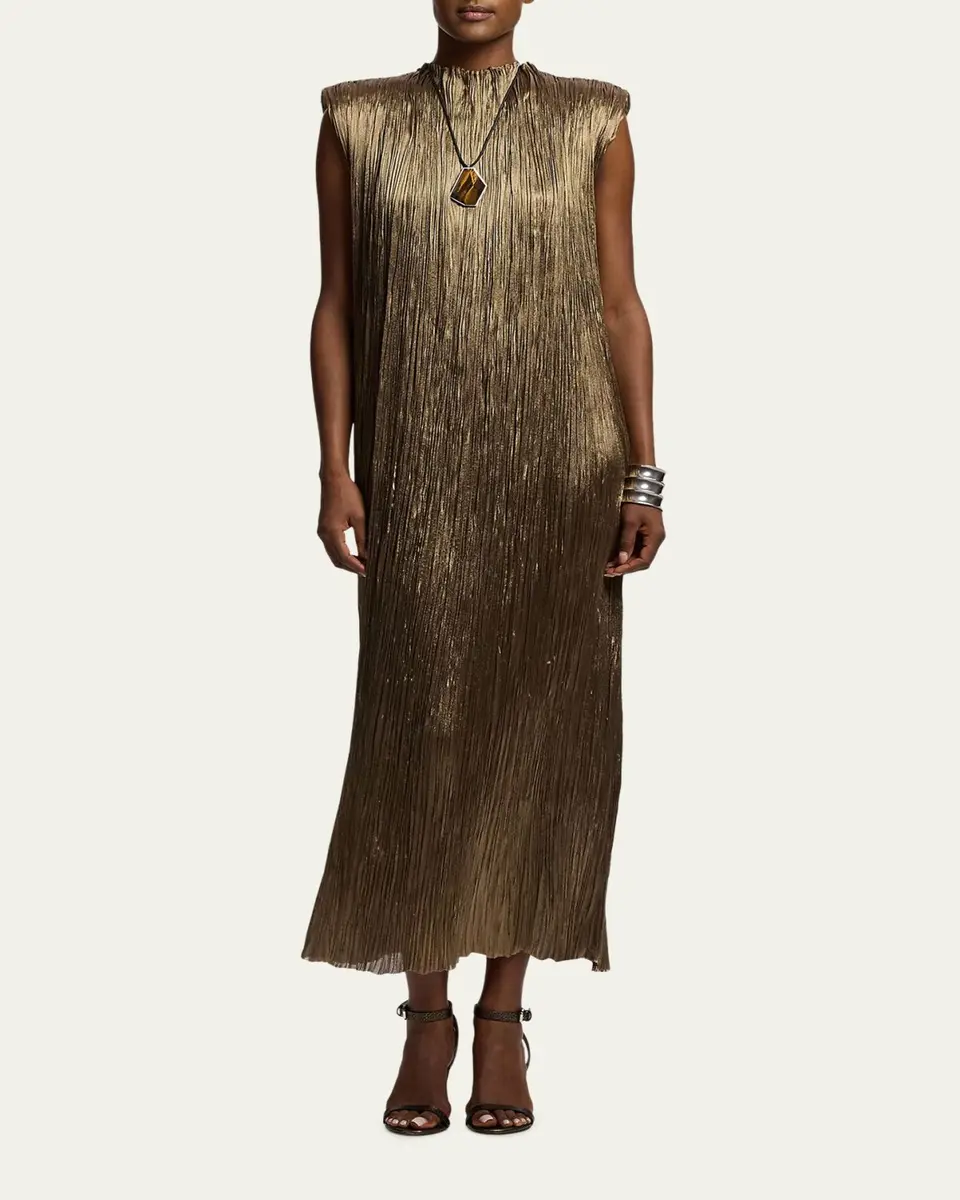 Ralph Lauren Collection Virna Pleated Lamé Cocktail Dress | Thumbnail 2 Ralph Lauren Collection Virna Pleated Lamé Cocktail Dress | Thumbnail 2