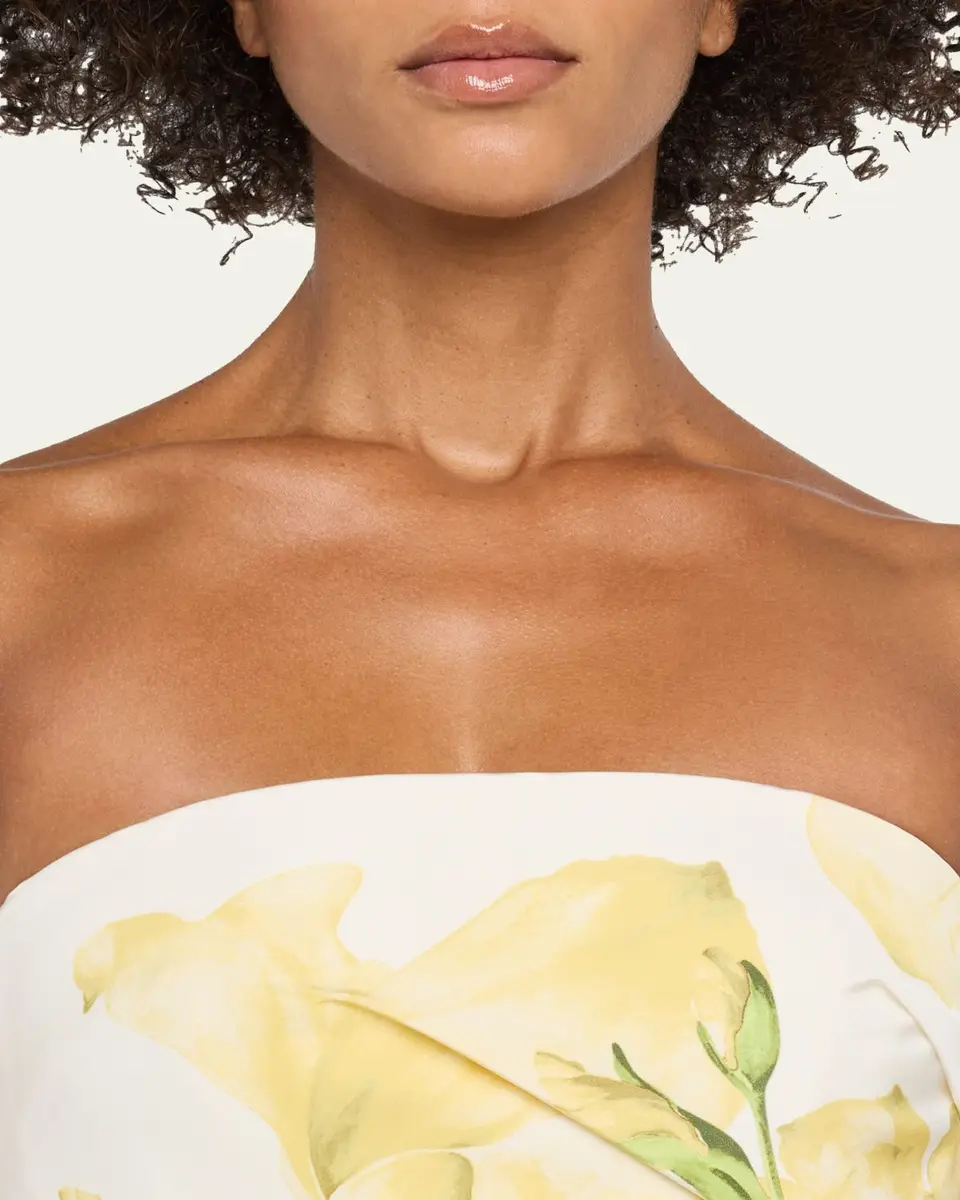 MONIQUE LHUILLIER Strapless Snapdragon Print Silk Faille Midi Dress | Thumbnail 5