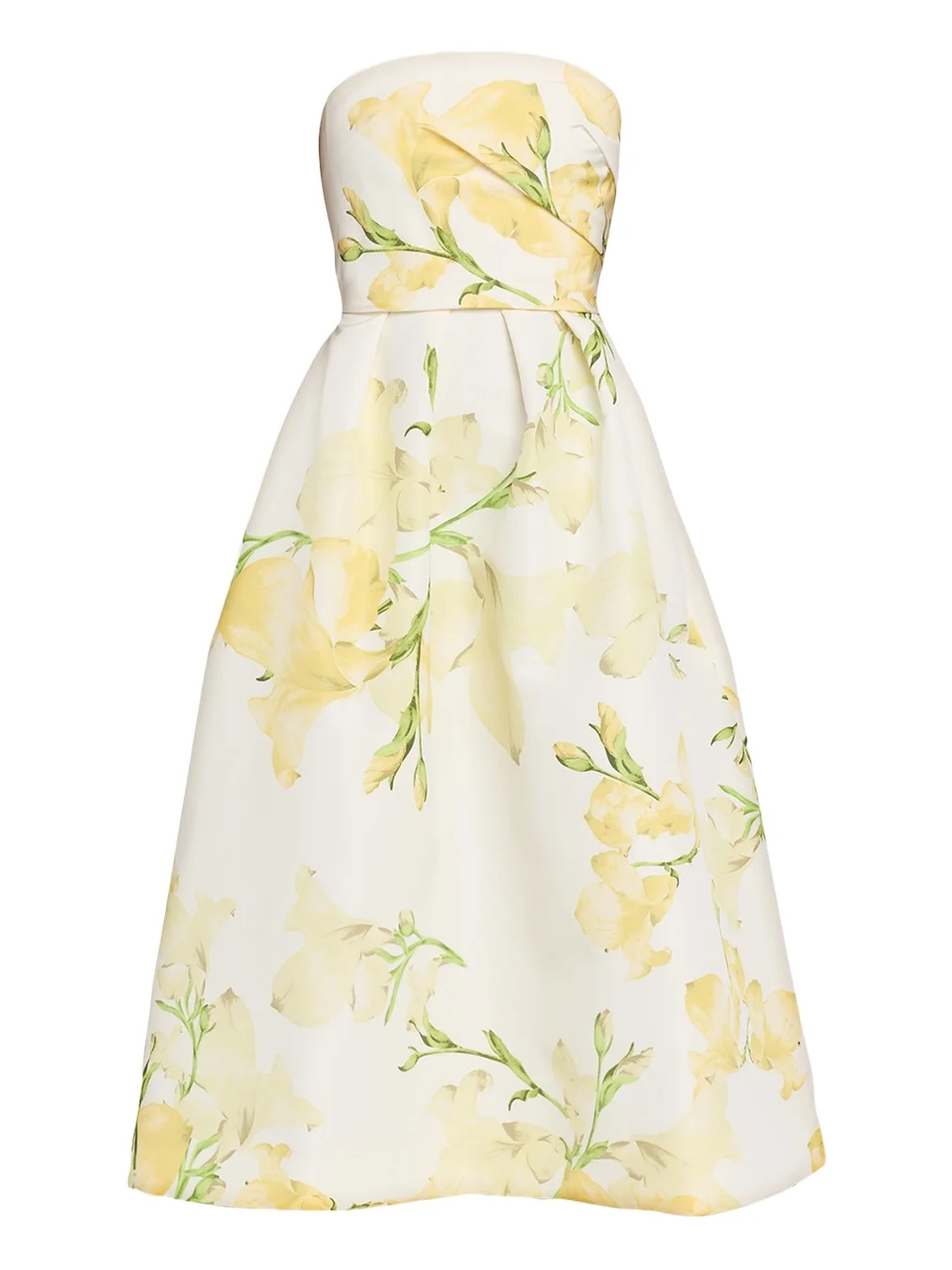 Strapless Snapdragon Print Silk Faille Midi Dress Strapless Snapdragon Print Silk Faille Midi Dress