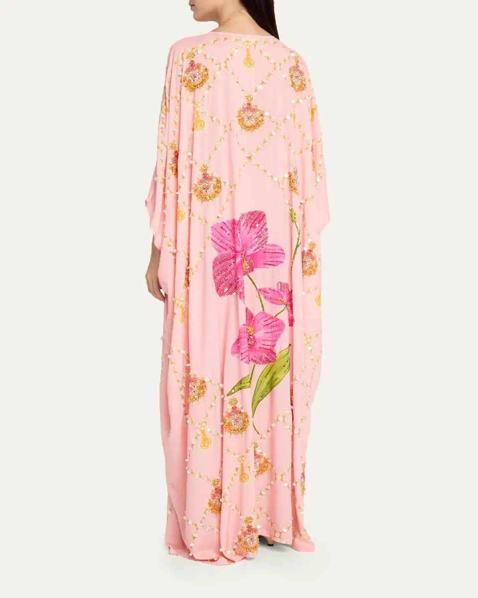 VERANDAH Hand-Beaded Orchid Maxi Kaftan Coverup | Thumbnail 3