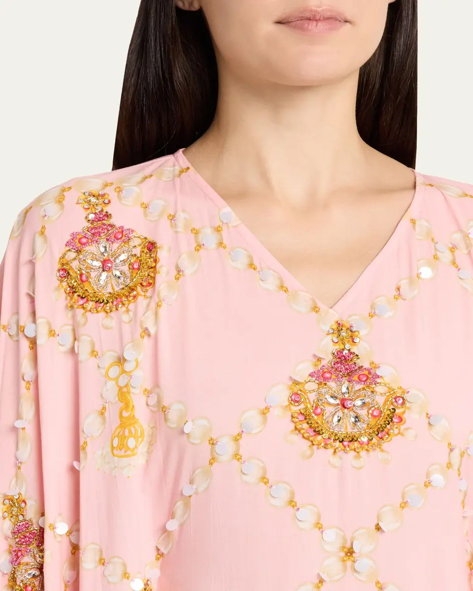 VERANDAH Hand-Beaded Orchid Maxi Kaftan Coverup | Thumbnail 5