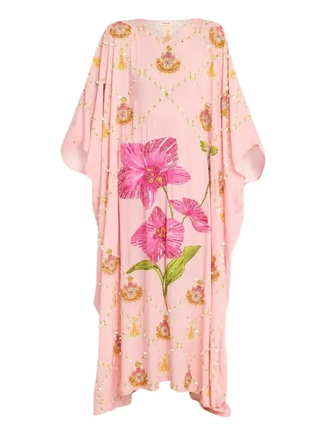 Hand-Beaded Orchid Maxi Kaftan Coverup Hand-Beaded Orchid Maxi Kaftan Coverup