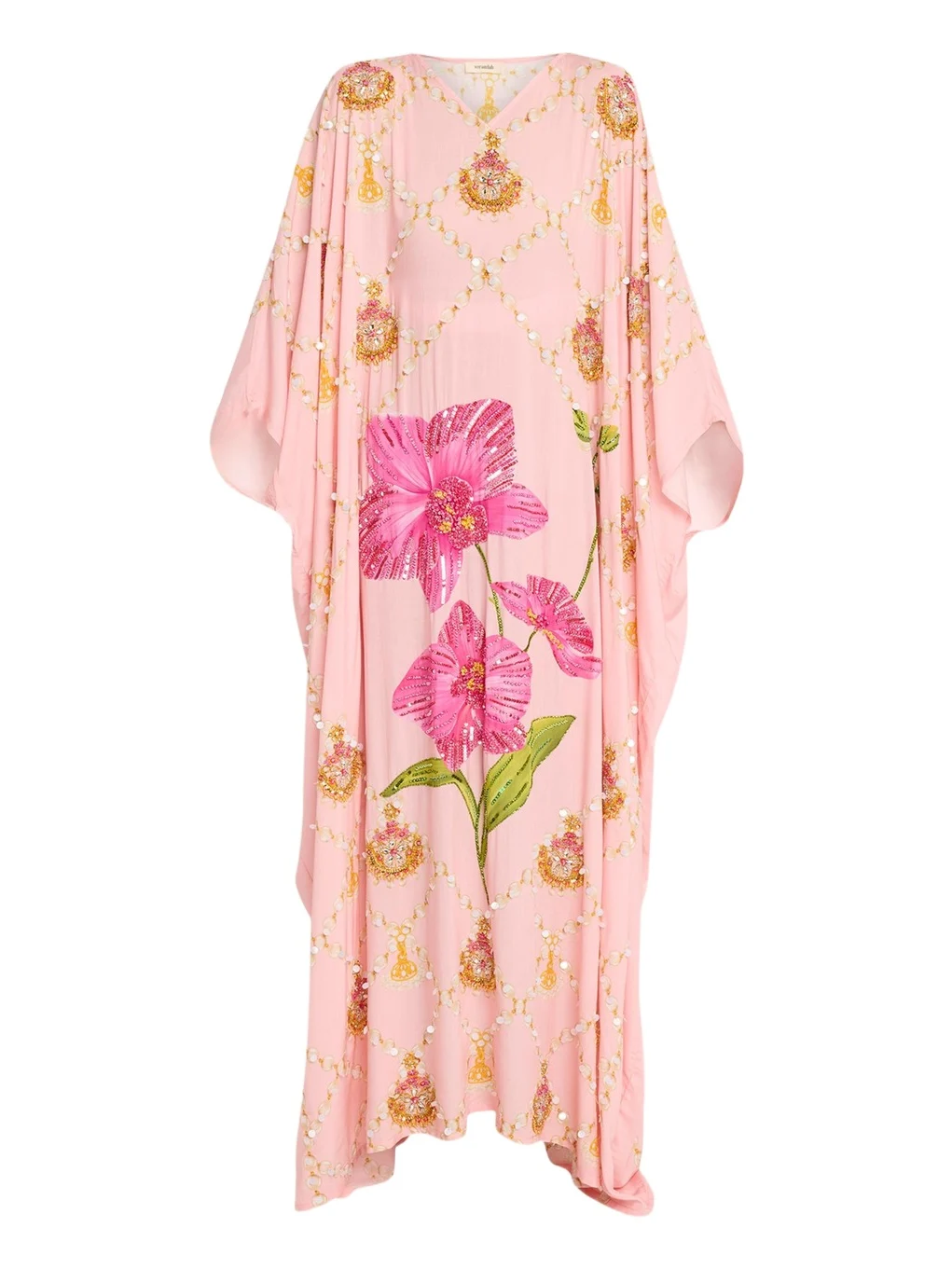 Hand-Beaded Orchid Maxi Kaftan Coverup Hand-Beaded Orchid Maxi Kaftan Coverup